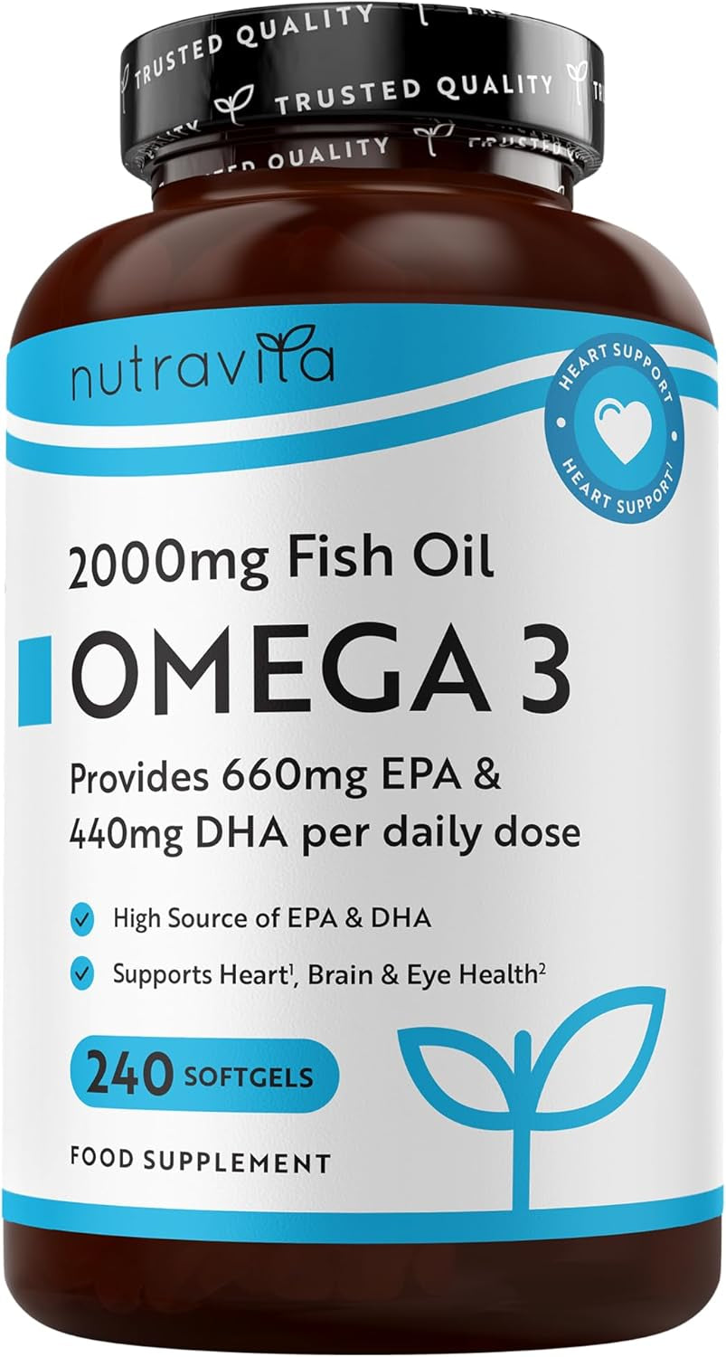Omega 3 Capsules High Strength 2000Mg with 660Mg EPA & 440Mg DHA - 240 Softgel Omega 3 Fish Oil Capsules for 4 Months of Supply - Heart, Brain & Vision - Fish Oil Supplements
