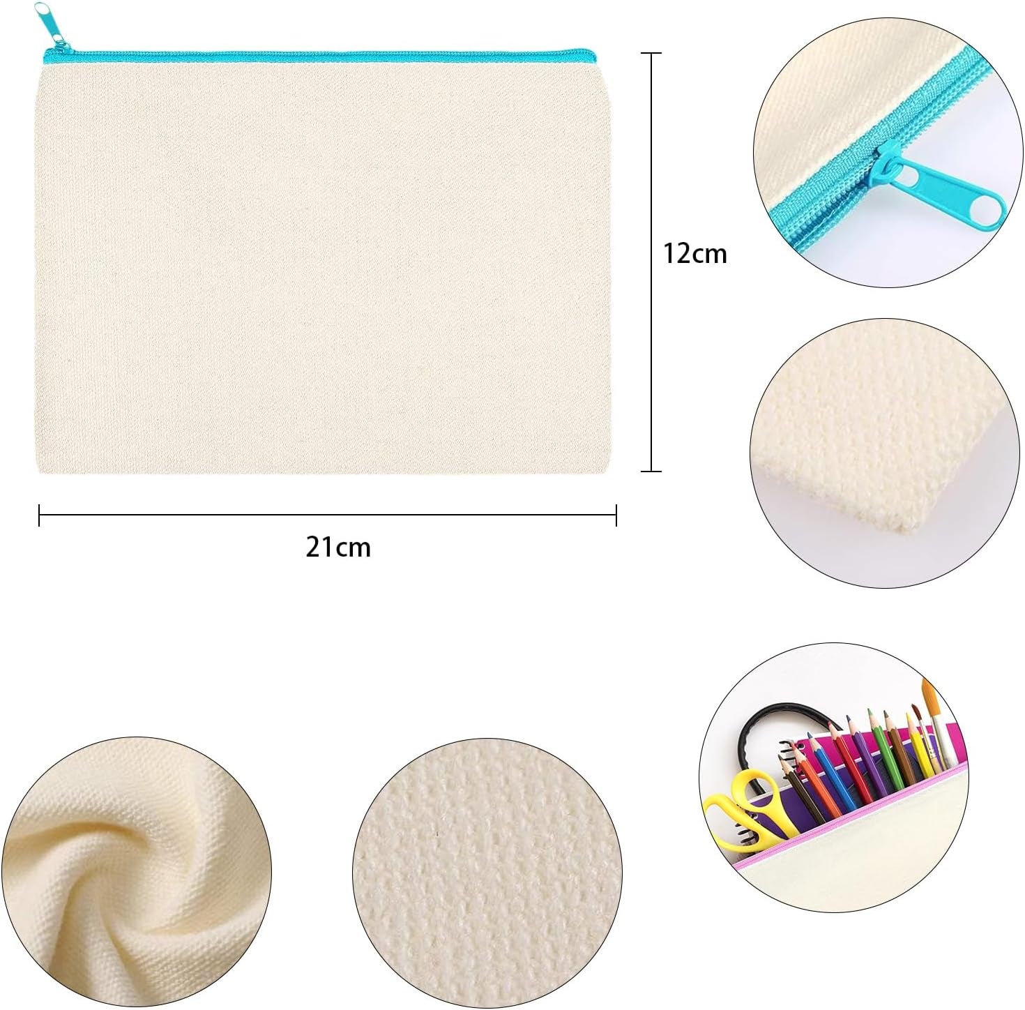 DIY Blank Fabric Bag,12 Pieces Pencil Case for Painting,Bag for Painting Children,Canvas Cosmetic Bag, Pencil Case for Work School Travelling, 21 X 12 Cm