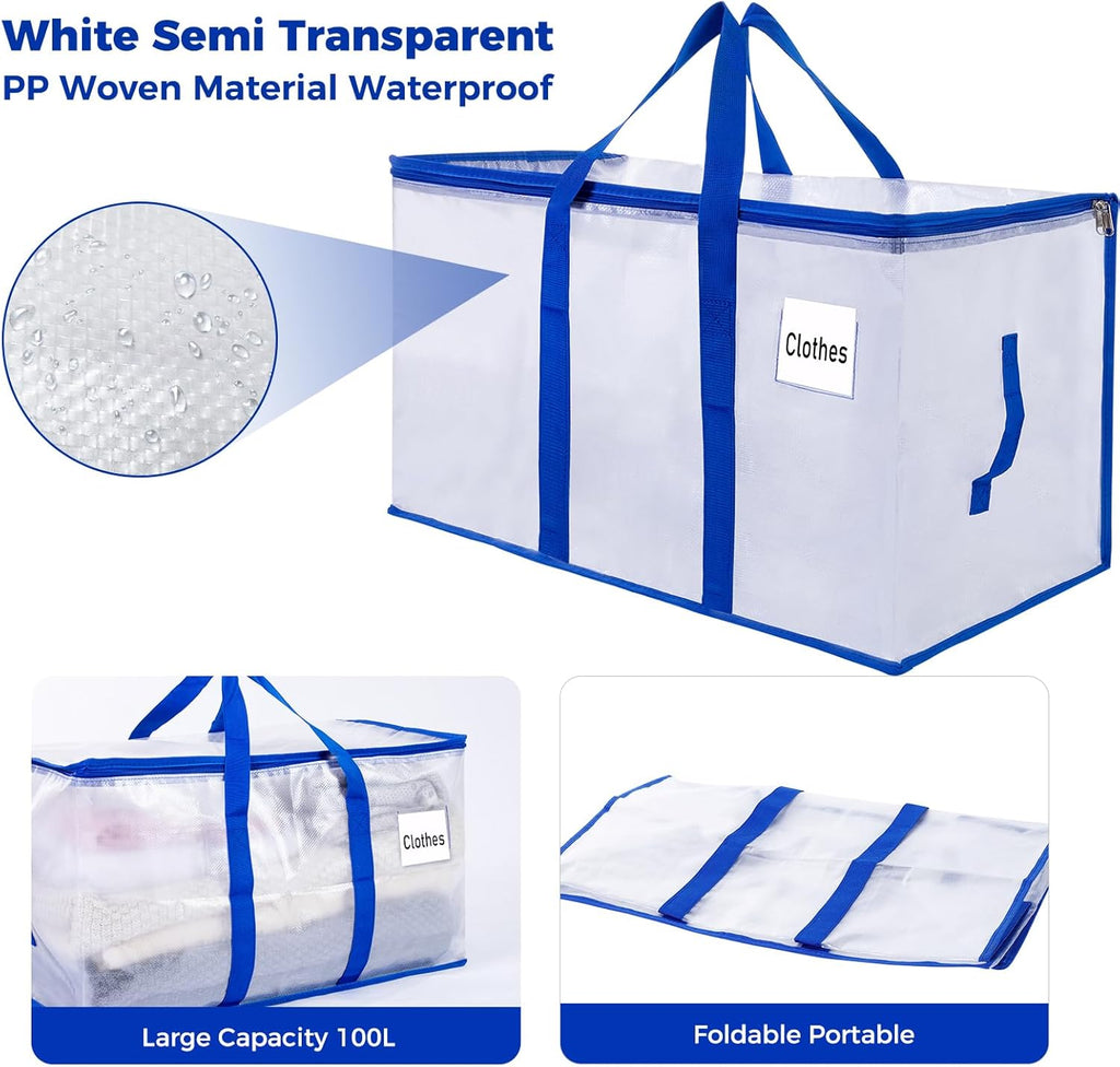 Moving Bags 105 L, 8-Pack Storage Bags with Zipper & Handles, Reusable Moving Boxes Alternatives, Moving Totes, Clear Packing Bags for Travel Duffle College Dorm or Christmas Tree