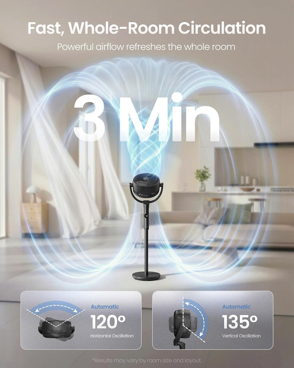 Standing Fan for Bedroom, 20 Db Quiet Pedestal Fan with Remote, Cooling Air Circulator, 120°+135° Oscillating, 15 Speeds, 15 H Timer, 3 Modes, Adjustable Height, Ink Black XFC002B1UK