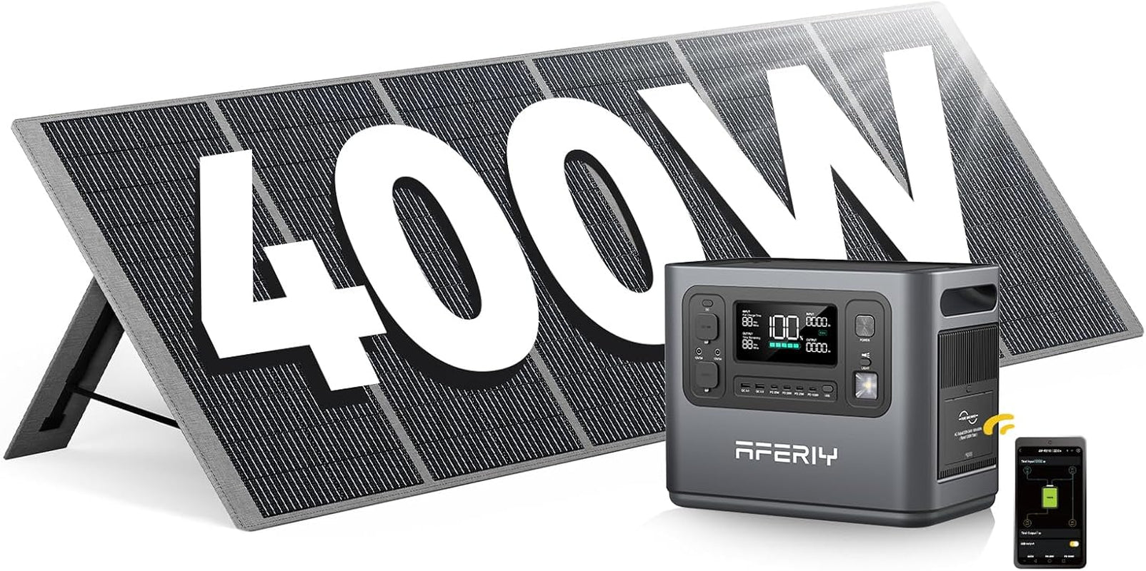 Portable Power Station 2400W with 400W Solar Panel, 2048Wh Portable Power Station Lifepo4 230V AC Outlets, UPS, Solar Generator, Electric Generator for Rv/Camping/Home
