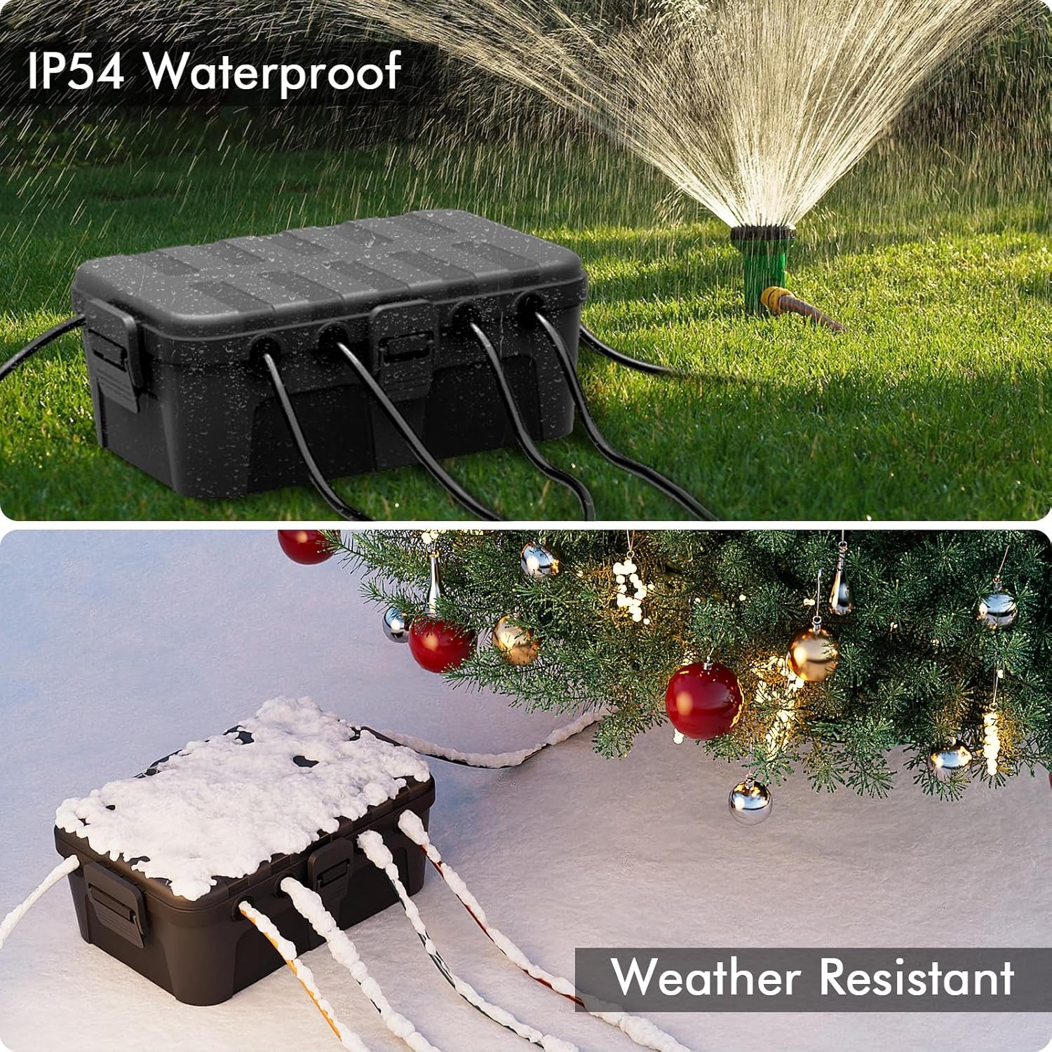 Extra Large Waterproof Electrical Box (12.6×8.7×5.1 In), IP54 Weatherproof Outdoor Outlet Cover, Protect Outlet, Plug, Timer, Power Strip (Not Included), Holiday Light Decoration, Black