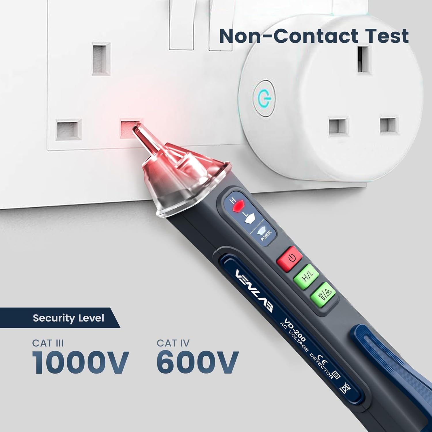 Voltage Tester VD200, 12V-1000V/48V-1000V Dual Range Non-Contact Electric Tester, Sensitivity Electrical Voltage Pen Indicator Light with NCV, Flashlight, Buzzer Alarm, Wire Breakpoint Finder