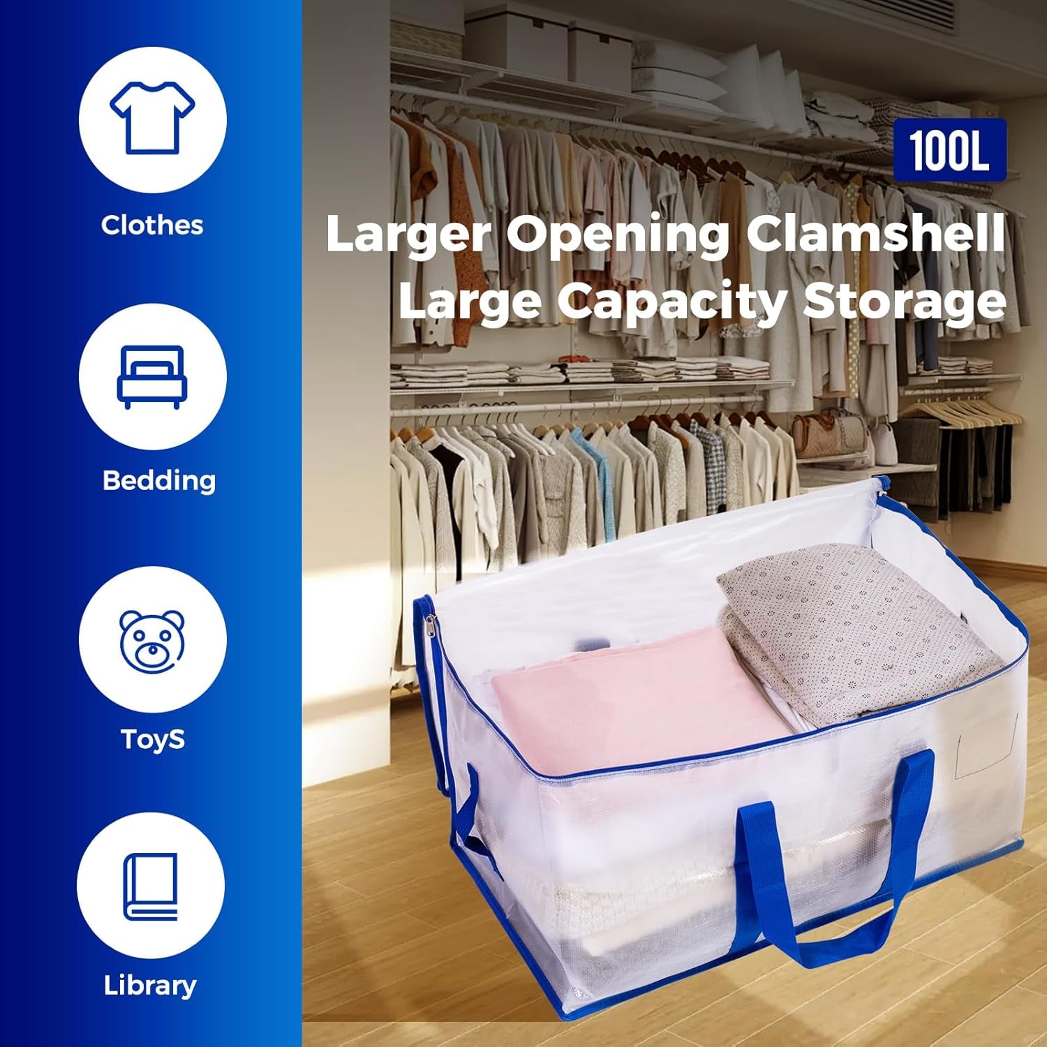 Moving Bags 105 L, 8-Pack Storage Bags with Zipper & Handles, Reusable Moving Boxes Alternatives, Moving Totes, Clear Packing Bags for Travel Duffle College Dorm or Christmas Tree