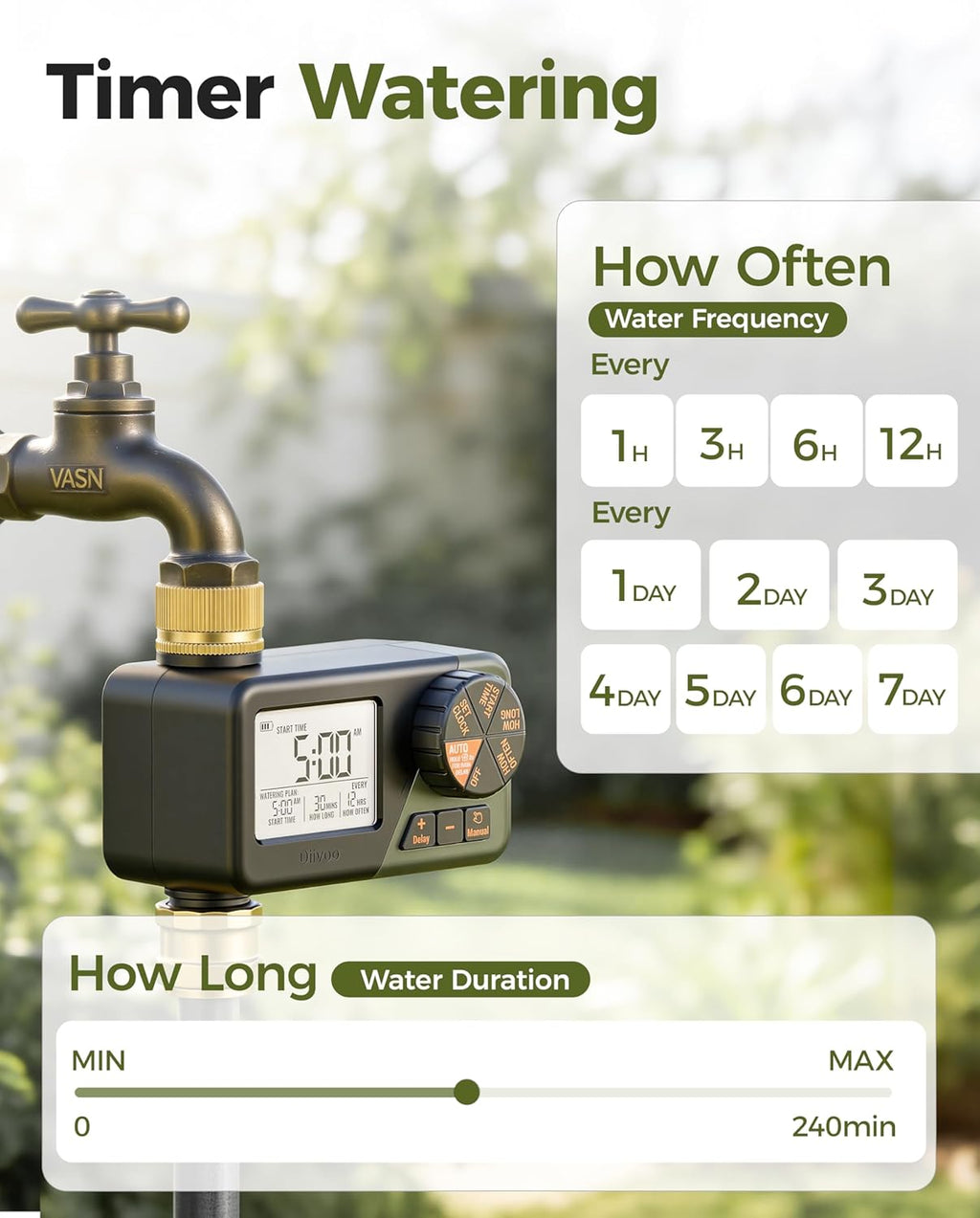 Water Sprinkler Timer with Brass Inlet & Outlet, Irrigation Hose Timer with Weekly and Daily Frequency Irrigation, Rain Delay and Manual Watering for Lawns and Gardens