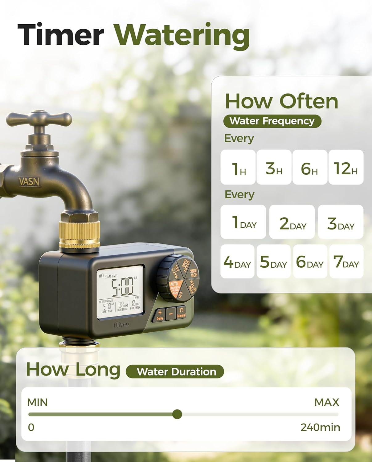 Water Sprinkler Timer with Brass Inlet & Outlet, Irrigation Hose Timer with Weekly and Daily Frequency Irrigation, Rain Delay and Manual Watering for Lawns and Gardens