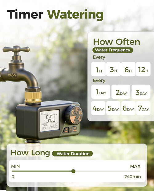 Water Sprinkler Timer with Brass Inlet & Outlet, Irrigation Hose Timer with Weekly and Daily Frequency Irrigation, Rain Delay and Manual Watering for Lawns and Gardens