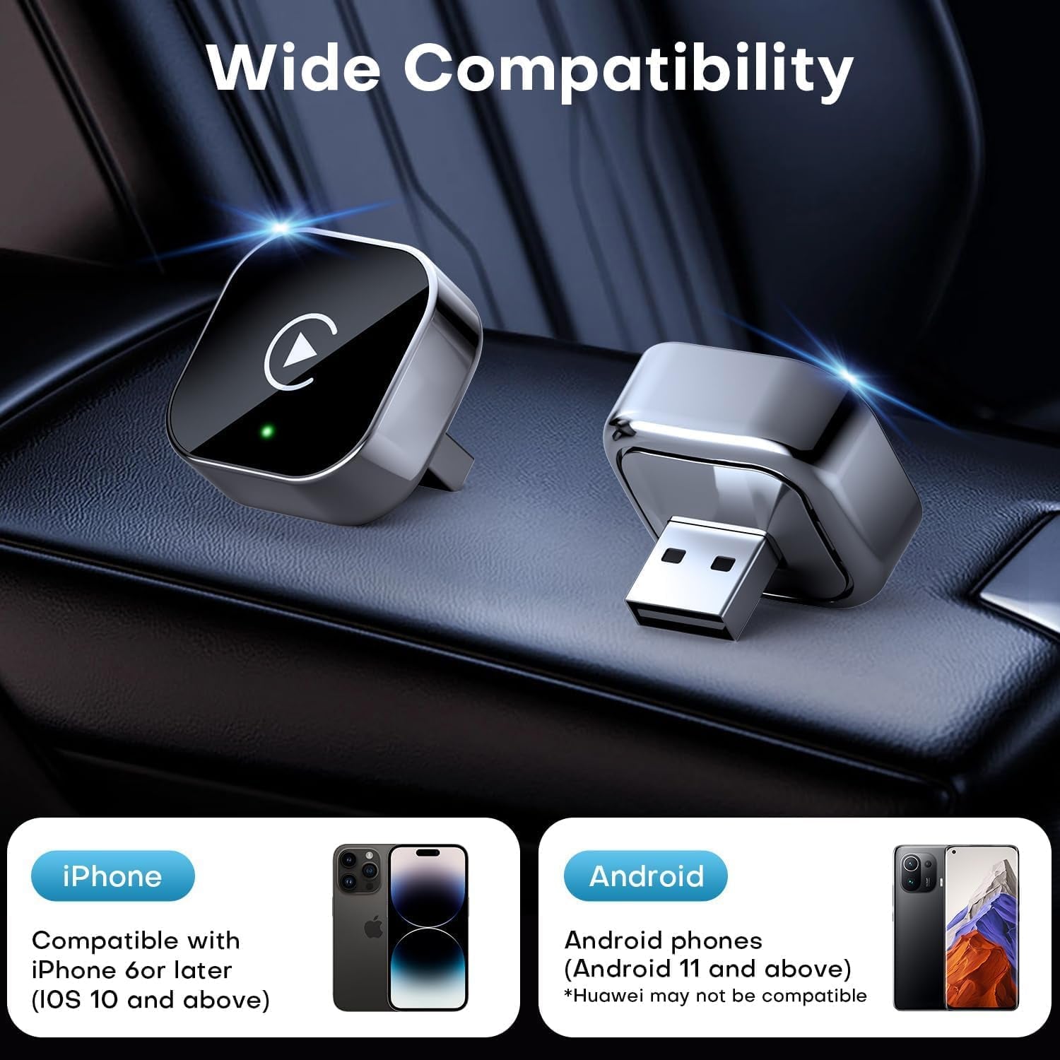 2025 Upgraded Wireless Carplay Adapter,Effortlessly Convert Wired to Wireless Carplay,Suitable for Cars with Carplay,Compatible with Iphone Ios 10+ & Android Auto,Mini&Stable Car Play Wireless Adapter