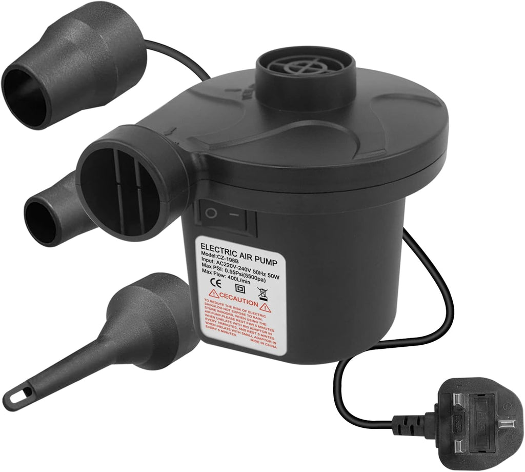 Electric Air Pump, 220V AC/50W 50/60Hz Portable Quick Fill AC Inflator Deflator with 3 Nozzles Pump for Bed Mattress Inflatables Paddling Pool Beach Toys