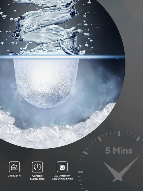 Ice Maker Machine Countertop, 14KG in 24H, Ice Ready in 5 Mins, 2 Bullet Sizes, Portable Ice Cube Maker with Handle, Self-Cleaning, Scoop&Basket, Home/Kitchen/Office/Rv