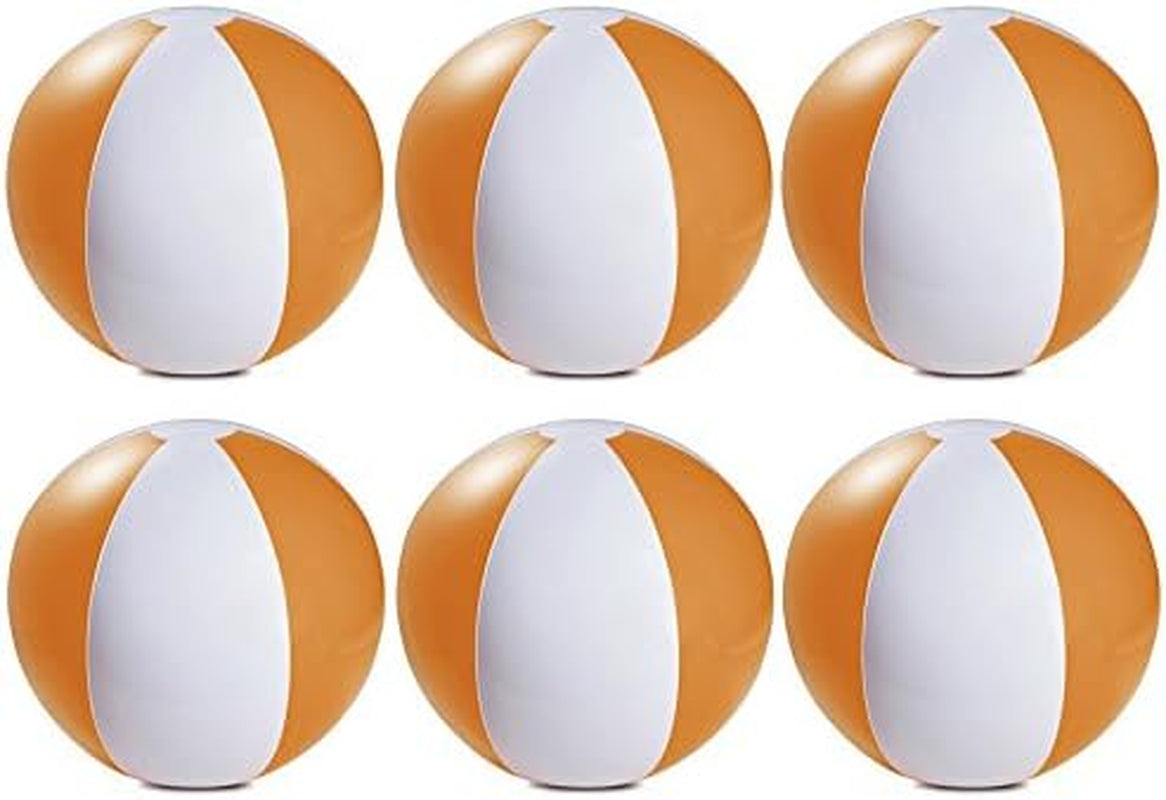 Pack of 6 Inflatable Colour Beach Ball Pool Game, Orange, 22Cm / 9"