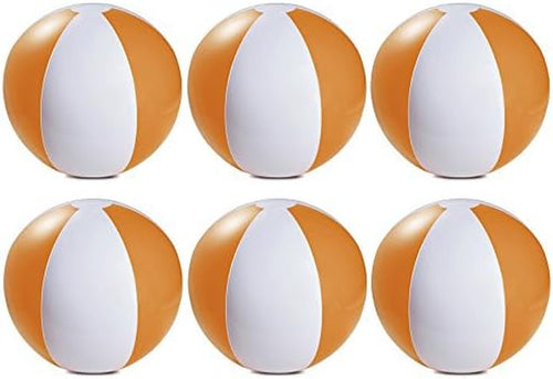 Pack of 6 Inflatable Colour Beach Ball Pool Game, Orange, 22Cm / 9"