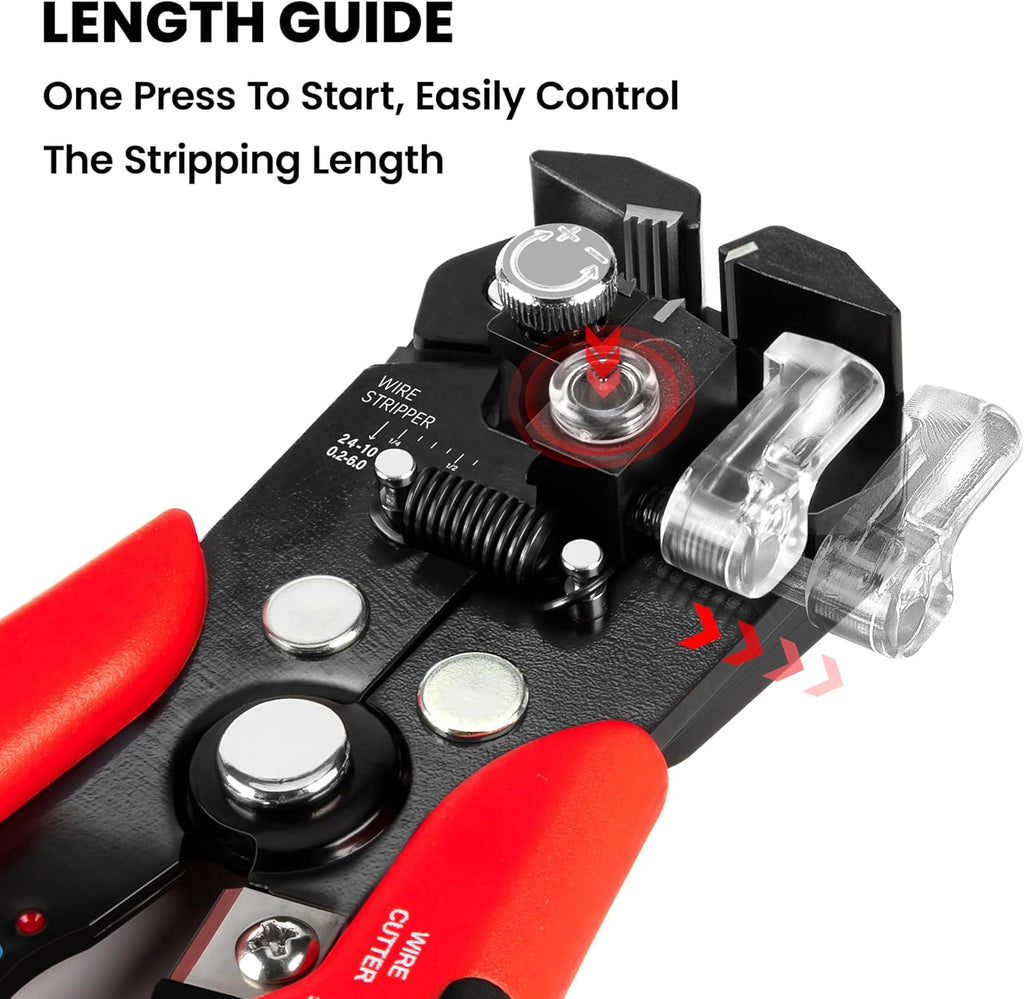 Wire Strippers Electrical, 3 in 1 Wire Cutters, Electrical Tools Terminal Crimper for Electricians, Circuit, Distribution Box Repair, AWG 10-22, Pressure Adjust Rotary Switch, SK5 Cutter