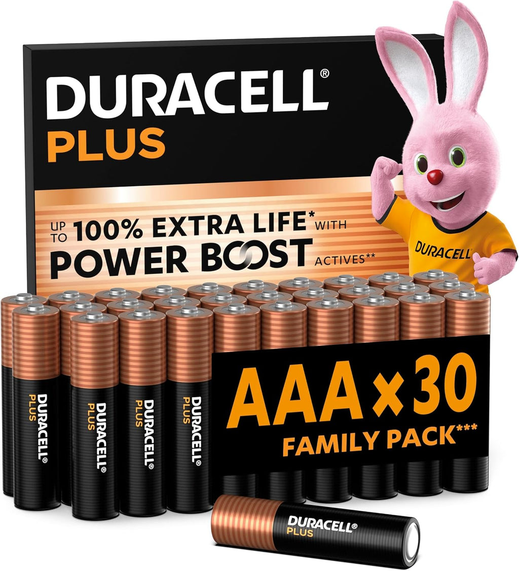 plus AAA Batteries, 30 Pieces, Alkaline Batteries 1.5V, up to 100% Extra Life with Power Boost Ingredients, Reliability for Daily Devices, 0% Plastic Packaging, MN2400