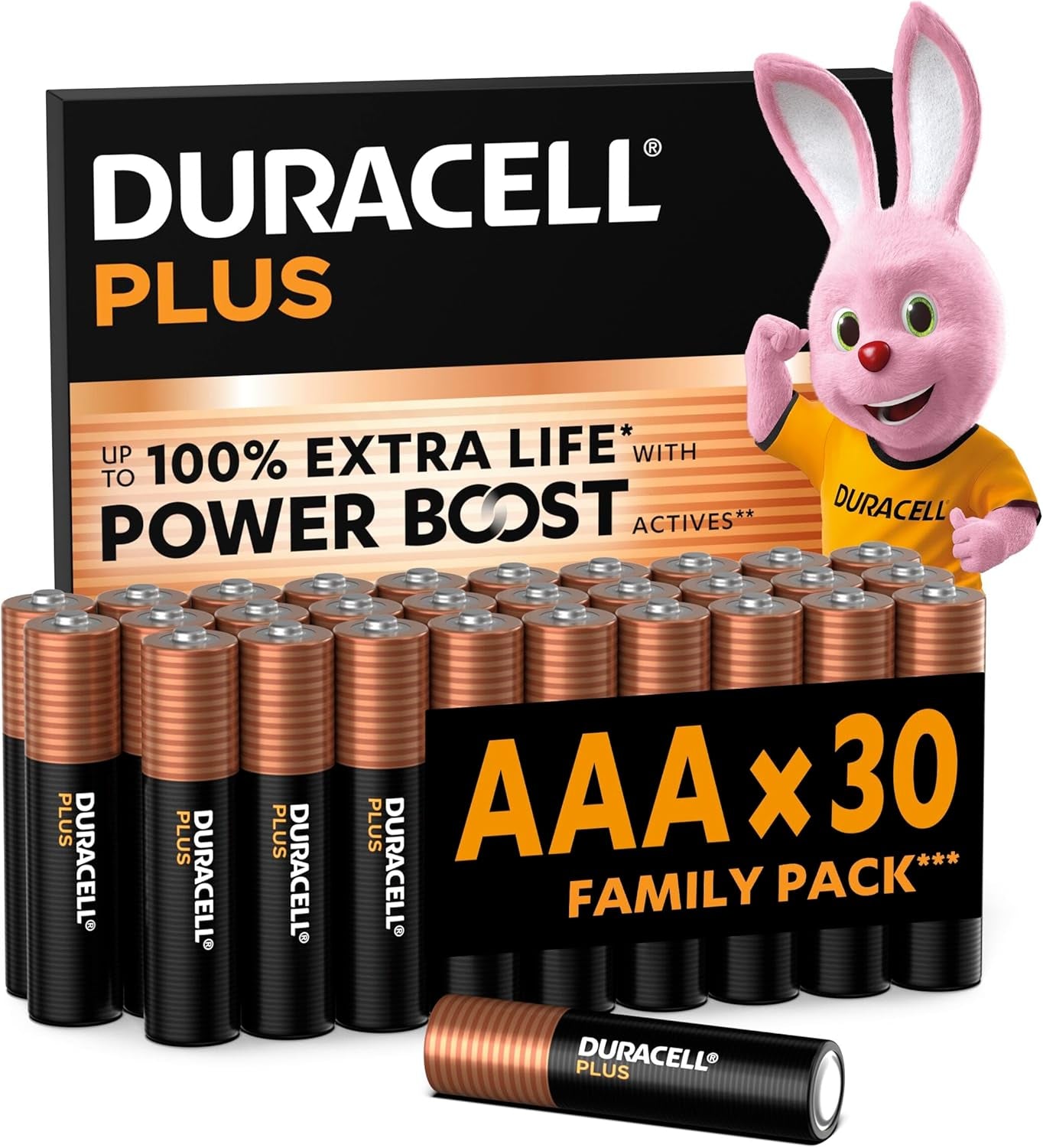 plus AAA Batteries, 30 Pieces, Alkaline Batteries 1.5V, up to 100% Extra Life with Power Boost Ingredients, Reliability for Daily Devices, 0% Plastic Packaging, MN2400
