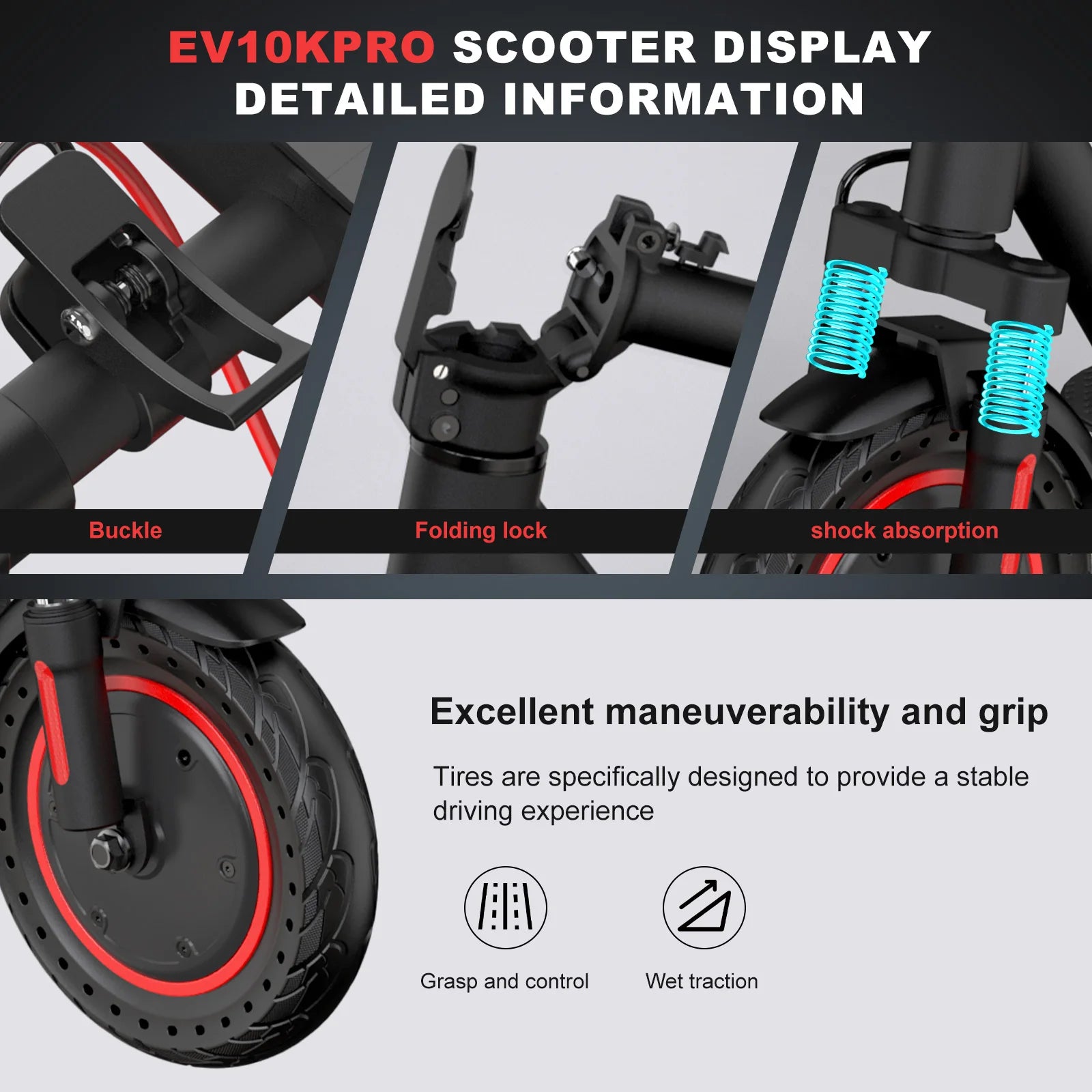 EV10K Pro Electric Scooter for Adults, 10" Foldable Scooter, App Control, 500W Motor, 410WH Battery, Max Speed 25