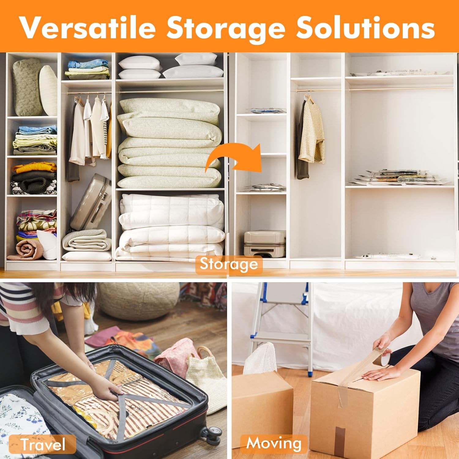Vacuum Storage Bags (3 X Jumbo, 3 X Large, 3 X Medium, 3 X Small), Space Saver Sealer Compression Bags with Travel Hand Pump