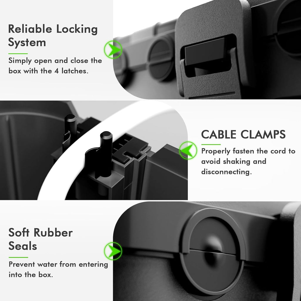Extra Large Waterproof Electrical Box (12.6×8.7×5.1 In), IP54 Weatherproof Outdoor Outlet Cover, Protect Outlet, Plug, Timer, Power Strip (Not Included), Holiday Light Decoration, Black