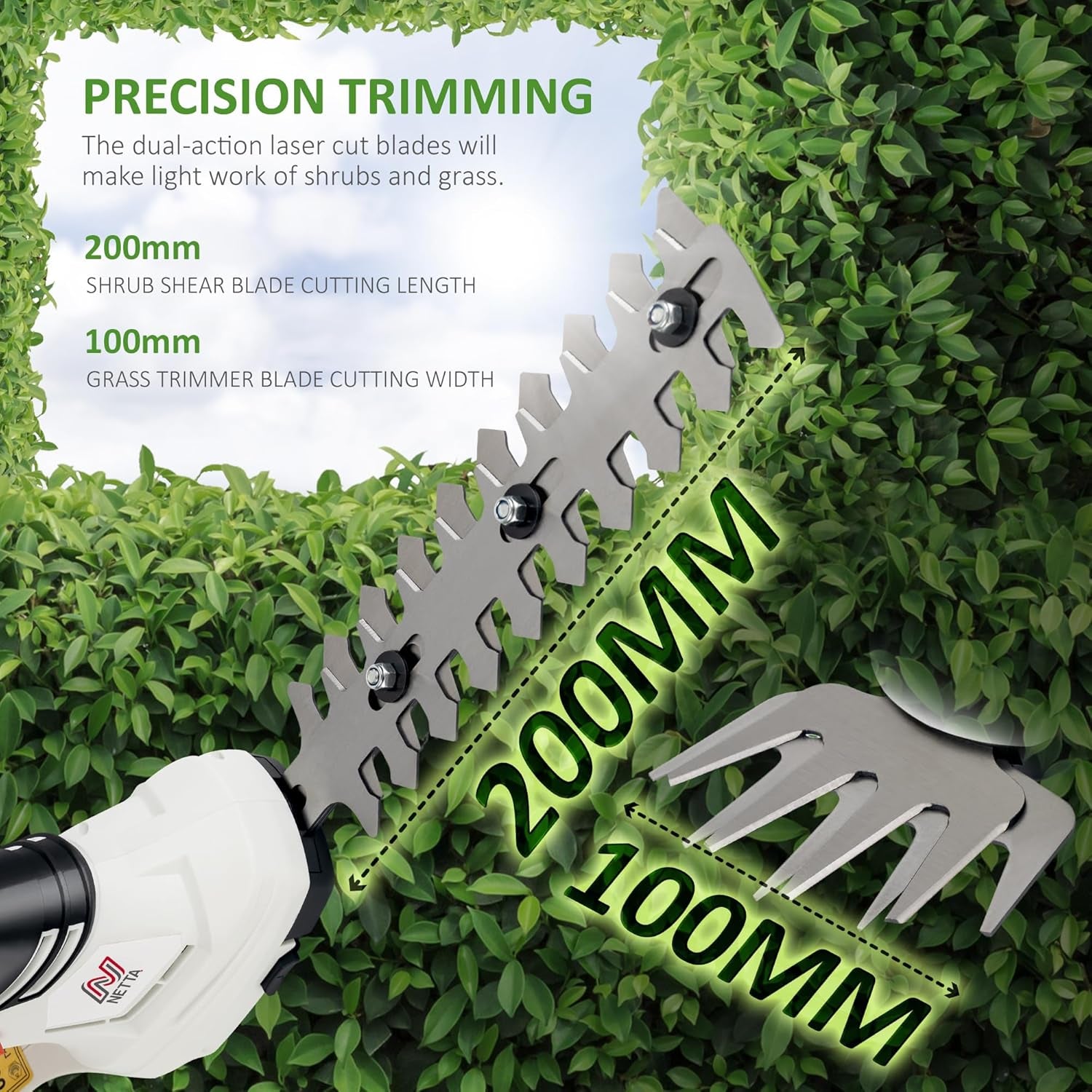 2-In-1 Cordless Hedge Trimmer & Grass Shear - 12V Battery Powered Trimmer with 1500Mah Lithium-Ion Battery - Garden Shears & Shrub Shear - Lightweight Handheld Electric Trimmer