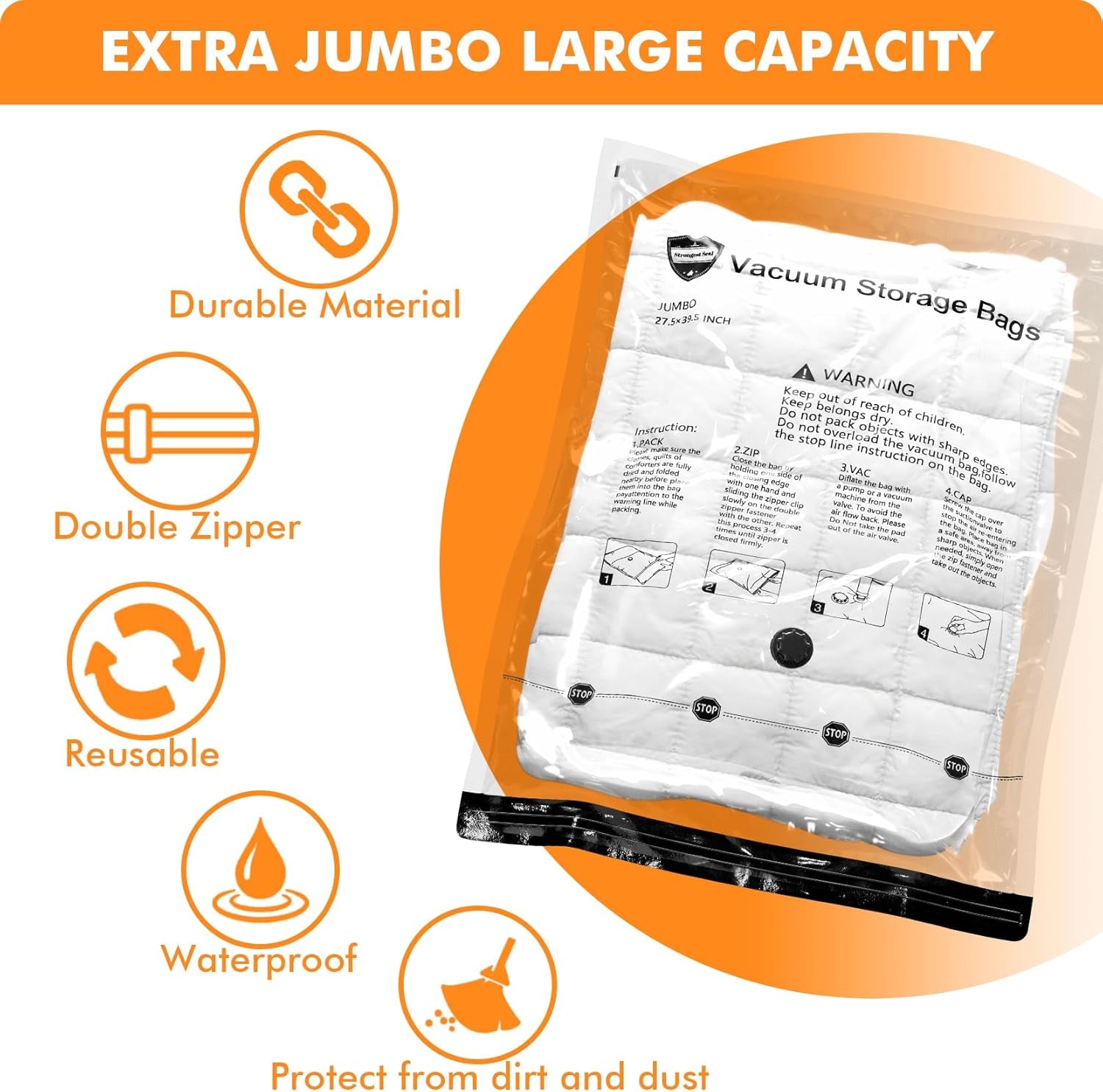 Vacuum Storage Bags (3 X Jumbo, 3 X Large, 3 X Medium, 3 X Small), Space Saver Sealer Compression Bags with Travel Hand Pump