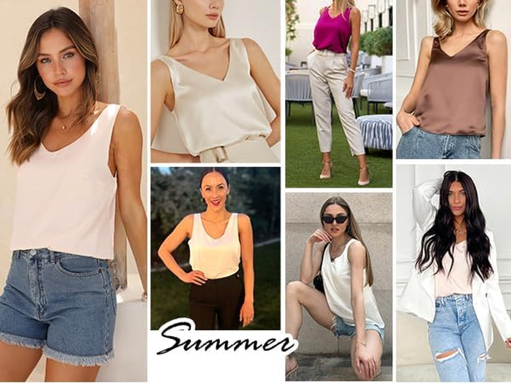 Women'S Silk Satin Tank Tops Basic Camisole Vest Summer Basic Vest Shirt