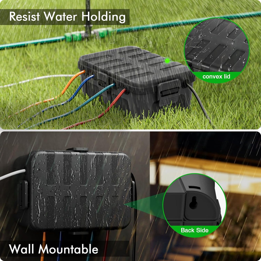 Extra Large Waterproof Electrical Box (12.6×8.7×5.1 In), IP54 Weatherproof Outdoor Outlet Cover, Protect Outlet, Plug, Timer, Power Strip (Not Included), Holiday Light Decoration, Black