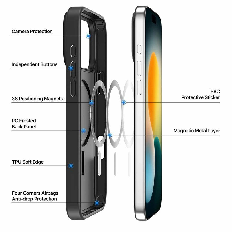 Magsafe Case for Iphone 17 Pro Max 16 Pro Max 17E 15 plus 14 13 12 SE Lens Glass