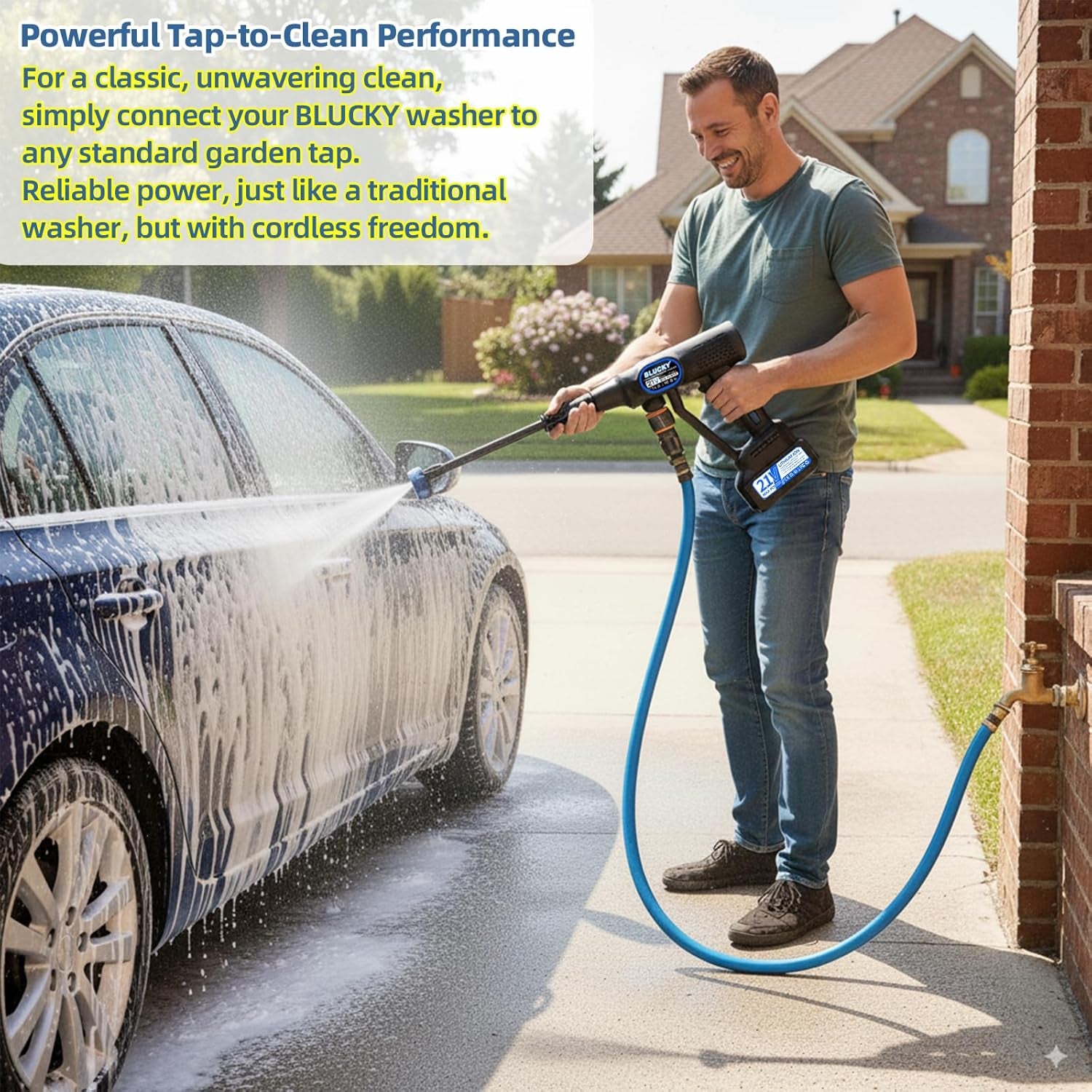 Cordless Pressure Washer, 6 in 1 Portable Power Washer with Trigger-Controlled Variable Pressure, Cordless Power Washer with 2 Battery, Battery Pressure Washer with 5M for Car/Floor/Garden Cleaning