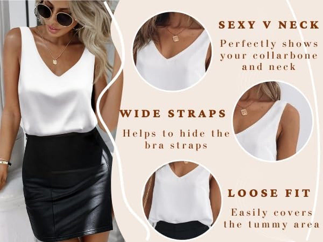 Women'S Silk Satin Tank Tops Basic Camisole Vest Summer Basic Vest Shirt