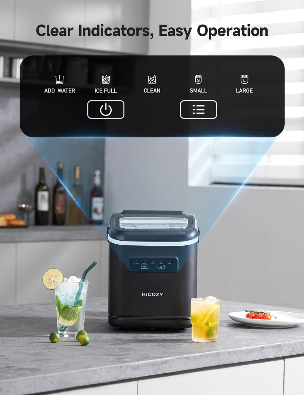 Ice Maker, Countertop Ice Machine with Handle, Ice in 6Mins, 12KG in 24Hrs, Portable Ice Maker Machine with Self-Cleaning for Home/Kitchen/Party/Bar (Black)