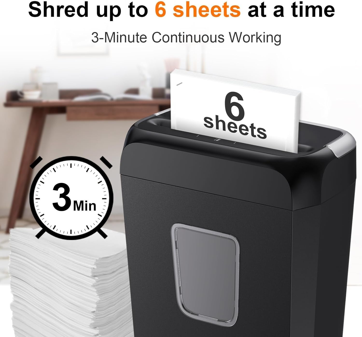 6 Sheet Cross Cut Paper Shredder, Compact Shredder for Home & Small Office Use, Shreds Credit Cards, Staples, and Clips, Portable Handle Design, 13L Bin (C237-B Upgrade Version)