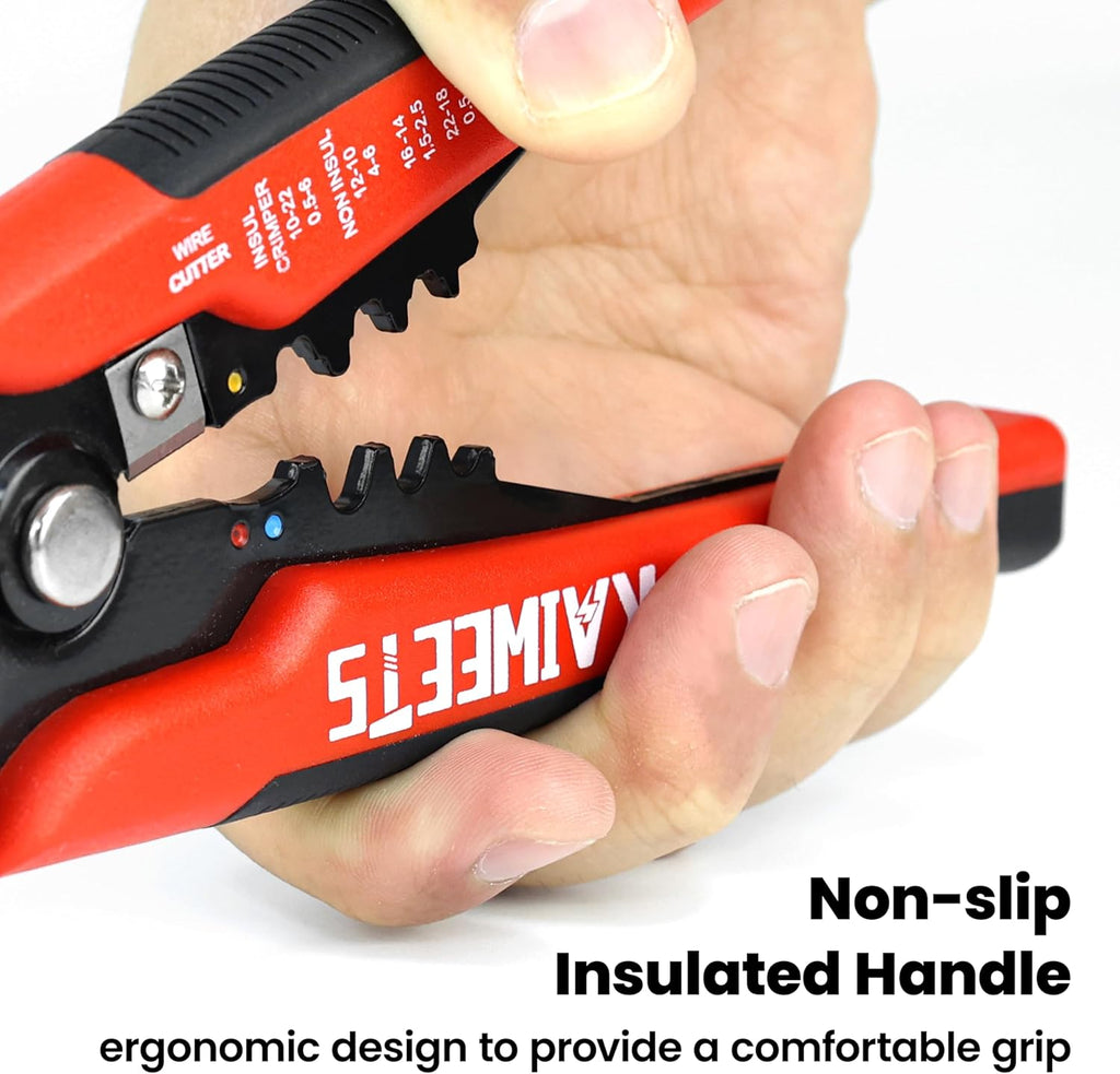 Wire Strippers Electrical, 3 in 1 Wire Cutters, Electrical Tools Terminal Crimper for Electricians, Circuit, Distribution Box Repair, AWG 10-22, Pressure Adjust Rotary Switch, SK5 Cutter