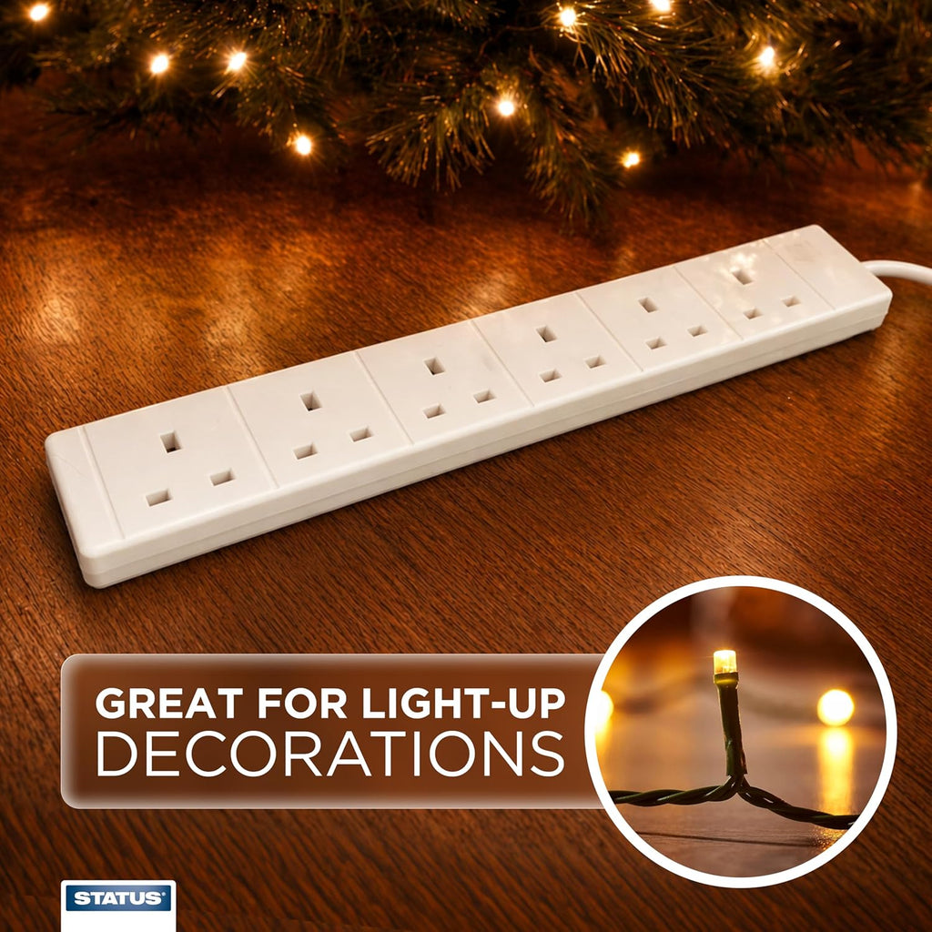 6 Socket Extension Lead, 2M Multi-Plug Power Strip for Home, Office or Gaming Set-Ups, White (S6W2MS12)
