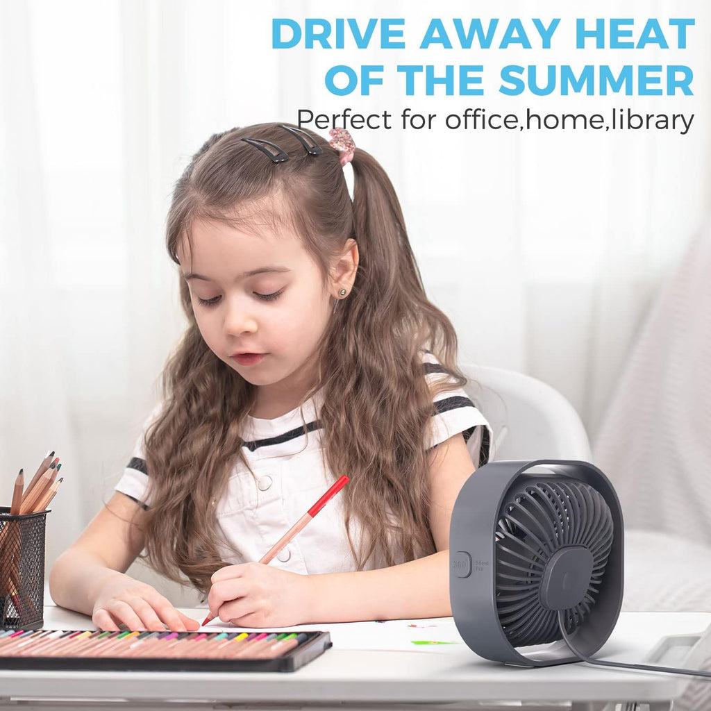 Desk Fan USB Small Fans for Desktop Table Bedside, Mini Desk Accessories for Home Office Bedroom Car Greenhouse Kitchen, Powerful Silent Bed Fan, 3 Speeds Wind Strong Airflow to Dog Crate Greenhouse