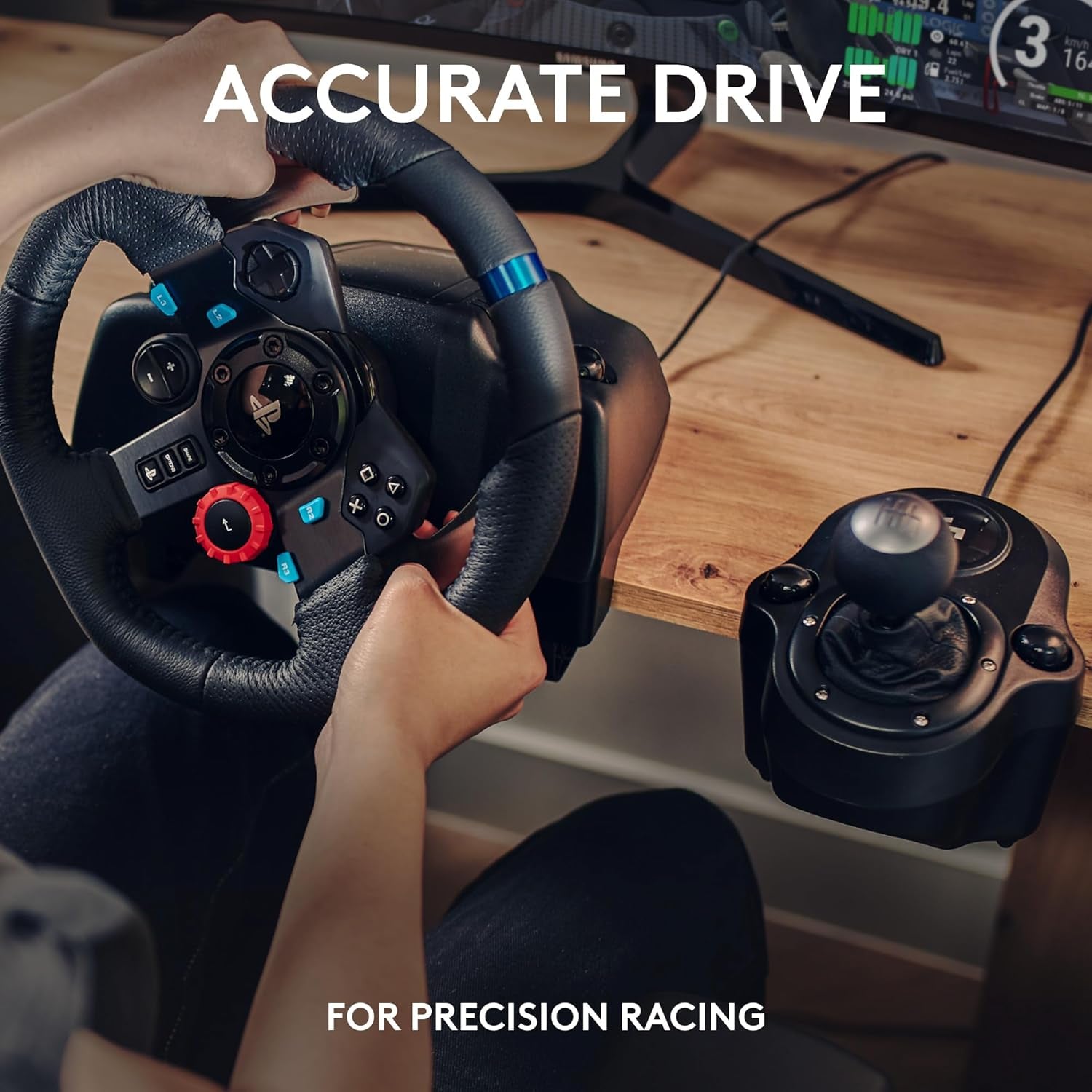G G29 SE Driving Force Racing Wheel and Pedals, Force Feedback, Real Leather Driving Force Shifter - Sim Steering Wheel, Pedals, Gear Stick for PS5, PS4 and PC, Mac - Black