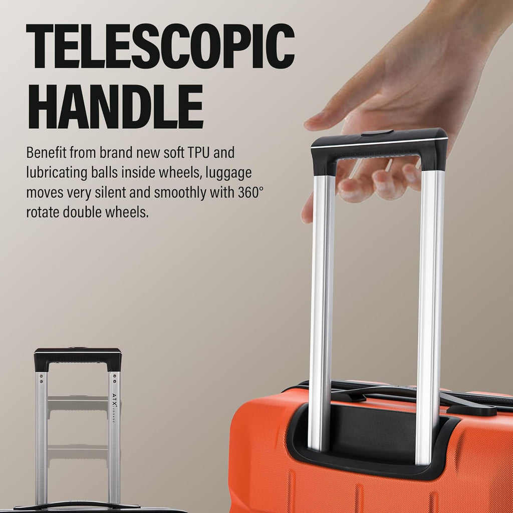 ATX Luggage Large Suitcase on 4 Dual Spinner Wheels Super Lightweight ABS Hard Shell Hold Check in with Built-In TSA Lock(Orange, 110 Liter)