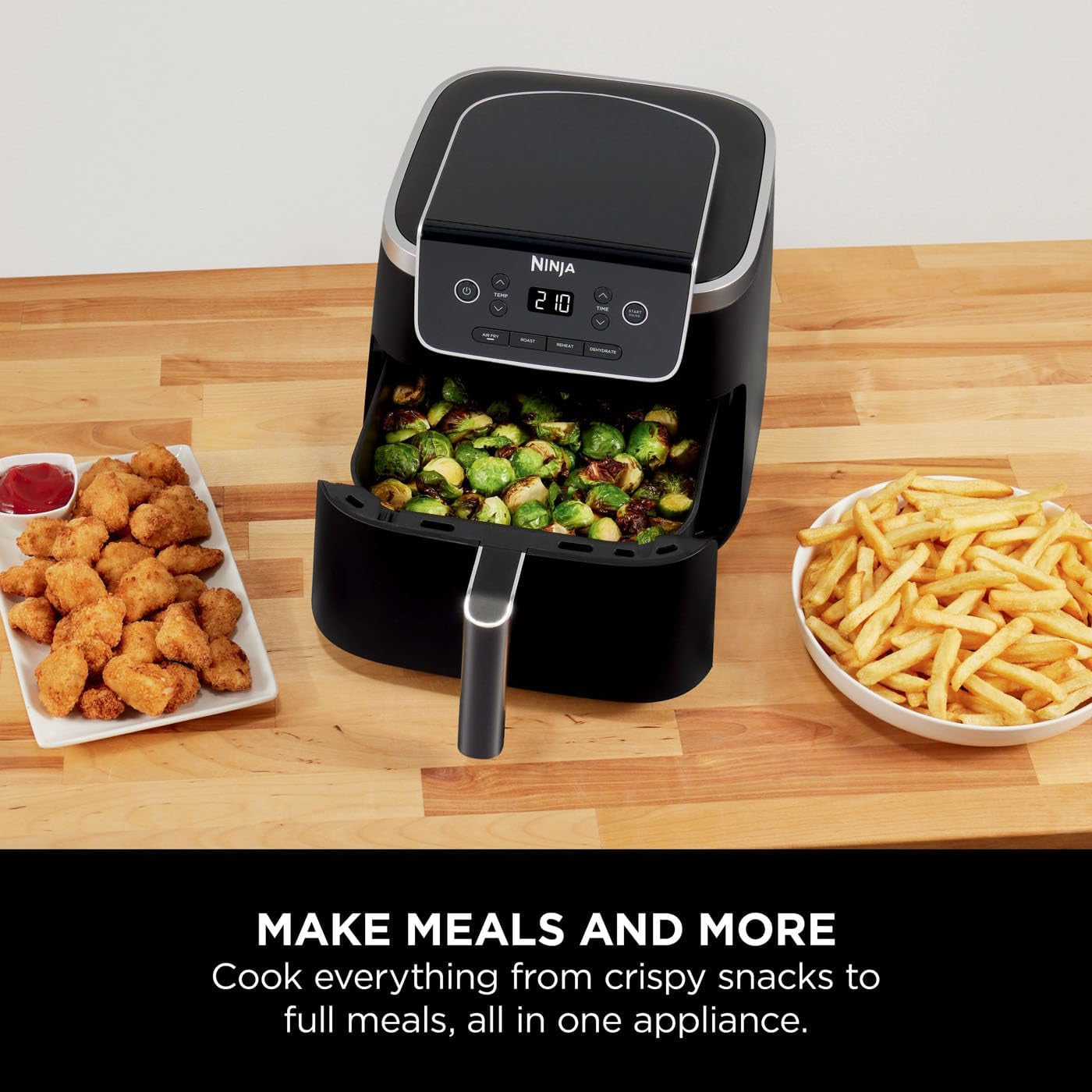 Air Fryer PRO 4.7L, Single Drawer, 4-In-1, Air Fry, Roast, Reheat, Dehydrate, Cooks 1-2 Portions, Digital, Cook from Frozen, Non-Stick Drawer & Crisper Basket, 2000W, Black AF140UKBRN