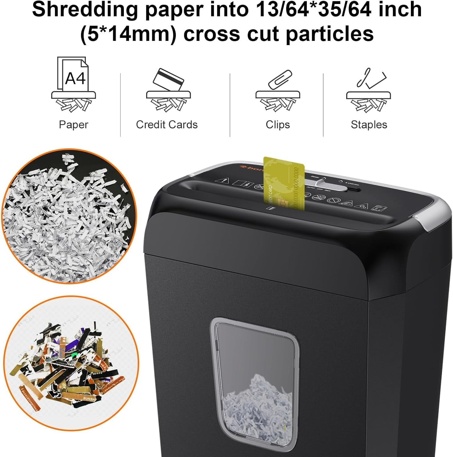 6 Sheet Cross Cut Paper Shredder, Compact Shredder for Home & Small Office Use, Shreds Credit Cards, Staples, and Clips, Portable Handle Design, 13L Bin (C237-B Upgrade Version)