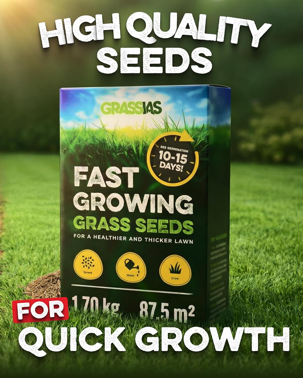 Fast Growing Grass Seed – 1.70KG Premium Quality Lawn Seed for Overseeding & New Lawns – Hard Wearing & Pet Friendly - Perfect for UK Lawns - Winter & Defra Approved