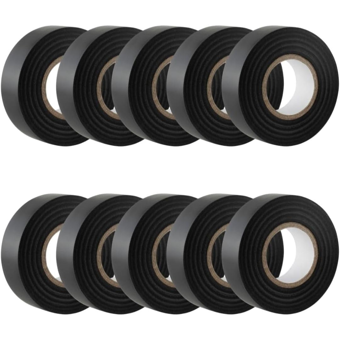 Black Electrical Tape, 19Mm X 20M, 10 Rolls of Strong Self-Adhesive PVC Insulation Tape for Insulating, Repairing and Protecting Electrical Wires