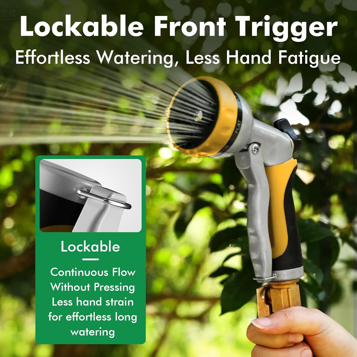 Hose Pipe Spray Gun, Heavy Duty Garden Hose Spray Gun, High Pressure Hose Nozzle, Metal Hand Sprayer with 7 Patterns and Water Flow Control, Ideal to Water Plant & Lawn, Wash Car & Pet, Yellow