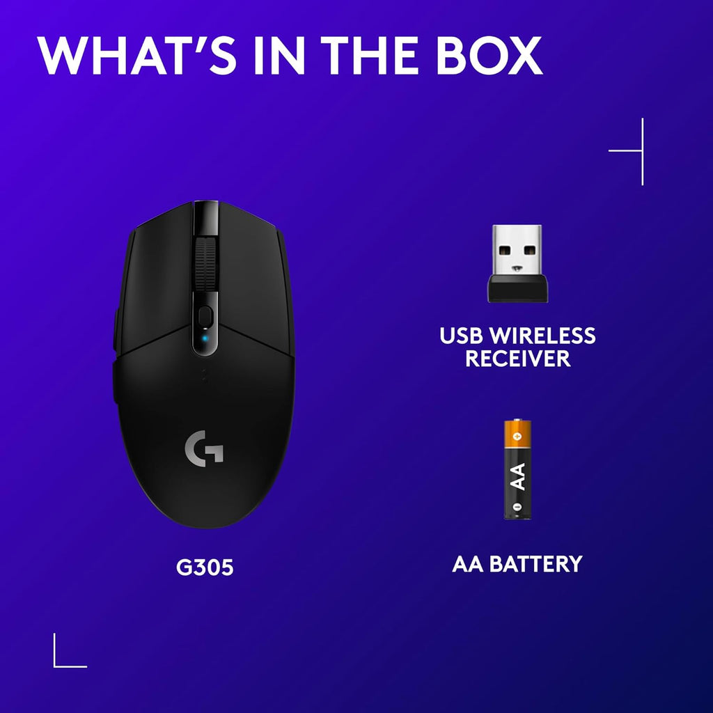 305 LIGHTSPEED Wireless Gaming Mouse, HERO 12K Sensor, 12,000 DPI, Lightweight, 6 Programmable Buttons, 250H Battery Life, On-Board Memory, Pc/Mac - Black