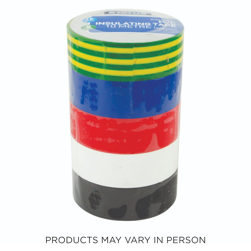 Electrical Tape, 10 Meters Insulation, Electrical Insulating Tape, 5 Pack Assorted Colours, S5PKPVCETX6