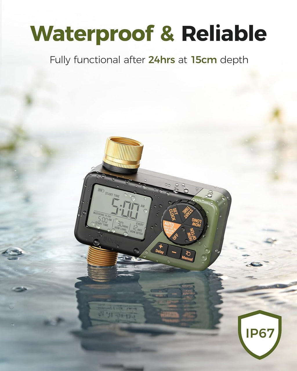 Water Sprinkler Timer with Brass Inlet & Outlet, Irrigation Hose Timer with Weekly and Daily Frequency Irrigation, Rain Delay and Manual Watering for Lawns and Gardens