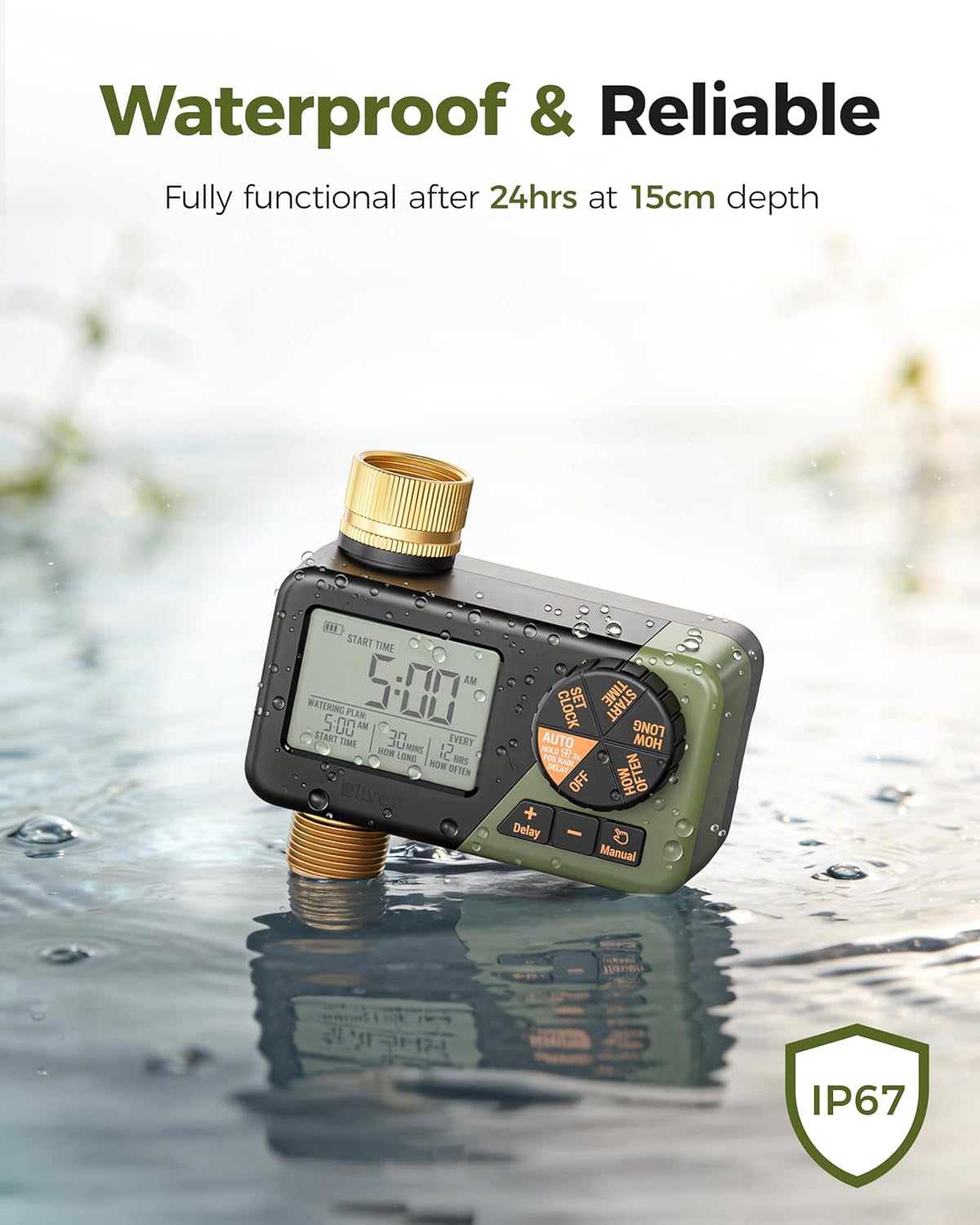Water Sprinkler Timer with Brass Inlet & Outlet, Irrigation Hose Timer with Weekly and Daily Frequency Irrigation, Rain Delay and Manual Watering for Lawns and Gardens