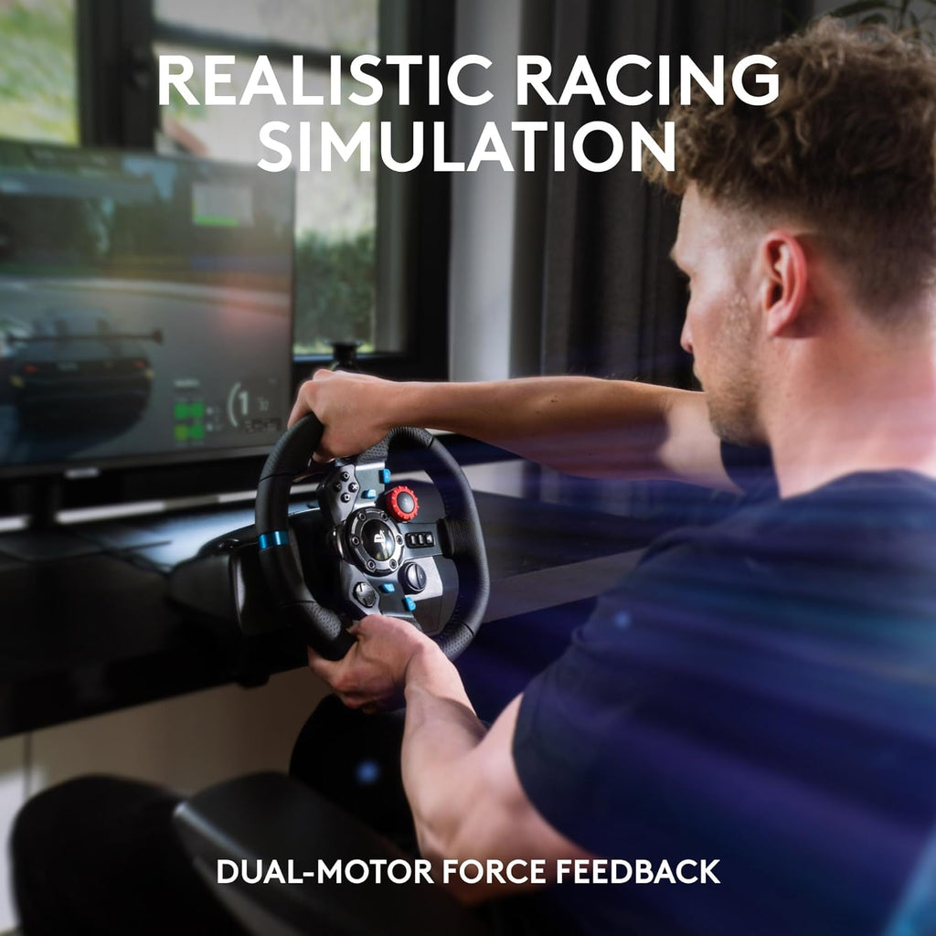 G G29 SE Driving Force Racing Wheel and Pedals, Force Feedback, Real Leather Driving Force Shifter - Sim Steering Wheel, Pedals, Gear Stick for PS5, PS4 and PC, Mac - Black