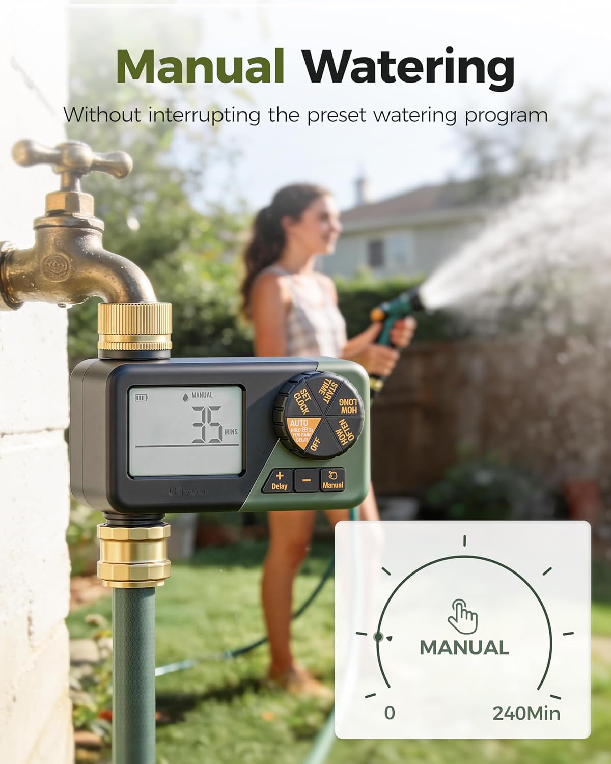 Water Sprinkler Timer with Brass Inlet & Outlet, Irrigation Hose Timer with Weekly and Daily Frequency Irrigation, Rain Delay and Manual Watering for Lawns and Gardens