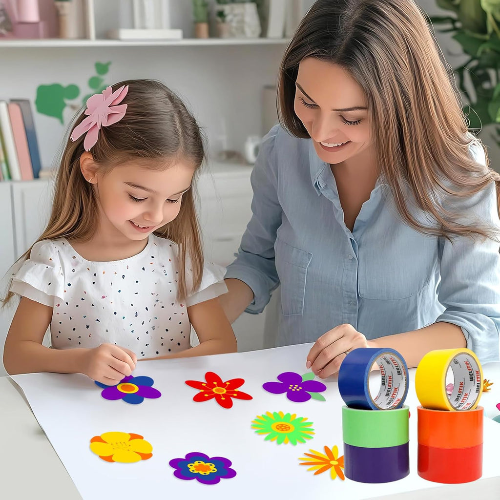 6 Colored Duct Tapes 50MM X 9.14M, Strong, Flexible, Waterproof and Tear by Hand, Multi Purposes Bright Colors Duct Tapes Great for DIY Art Kit Home School