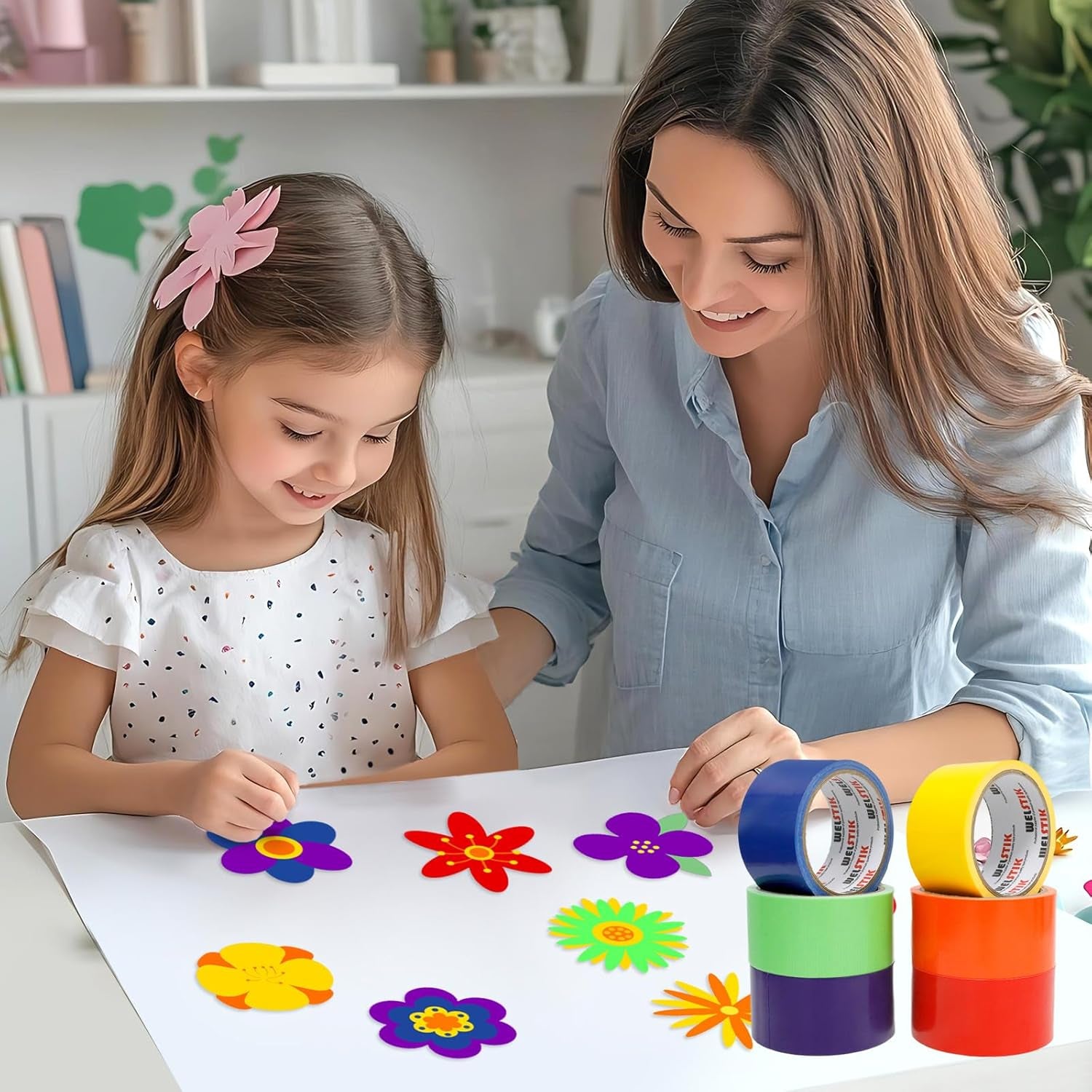 6 Colored Duct Tapes 50MM X 9.14M, Strong, Flexible, Waterproof and Tear by Hand, Multi Purposes Bright Colors Duct Tapes Great for DIY Art Kit Home School