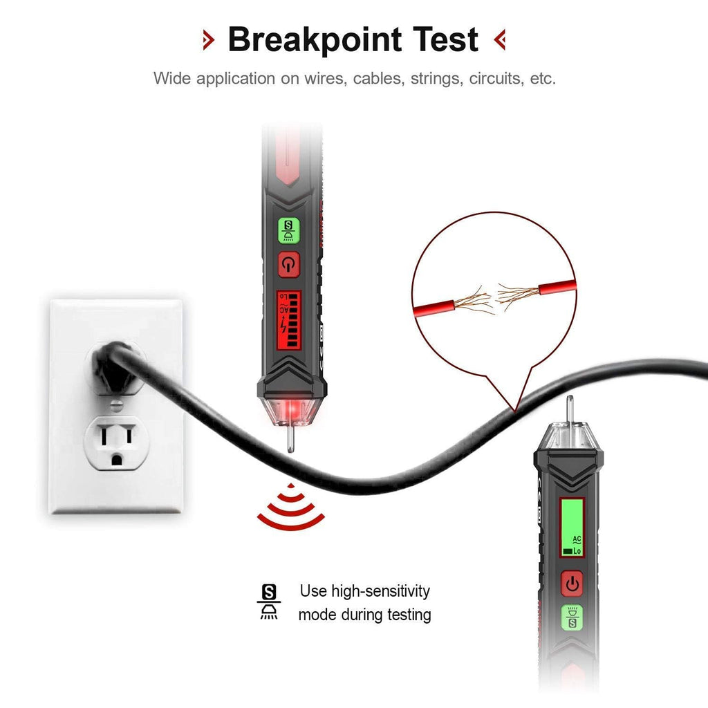 HT100 Voltage Tester, Dual-Range 12V-1000V/48V 1000V Non-Contact Electrical Tester, Voltage Sensitivity Electric Compact Pen with NCV, LED Flashlight, Buzzer Alarm, Wire Breakpoint Finder